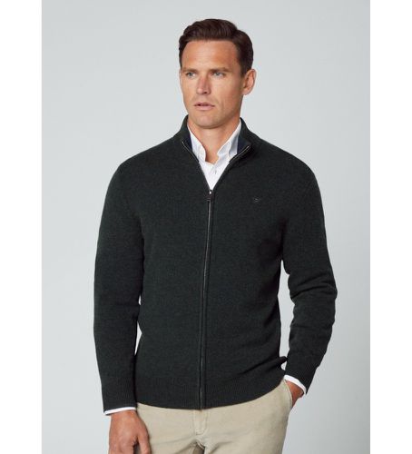 HM703021 Pull en laine d'agneau Fzip (XL), Casuel, Vert, Classique, Manche longue, Marine - Hackett London - Modalova