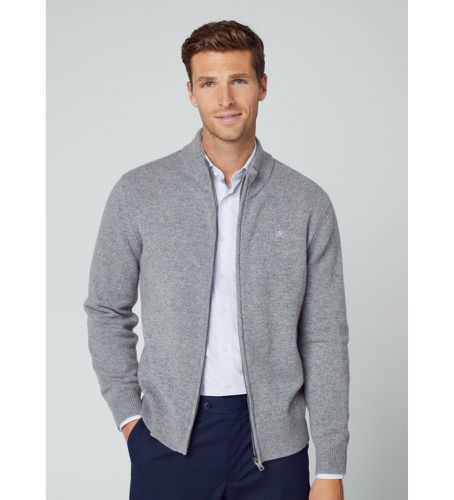 HM703021 Pull en laine d'agneau Fzip (S), Casuel, Gris, Classique, Manche longue, Marine - Hackett London - Modalova