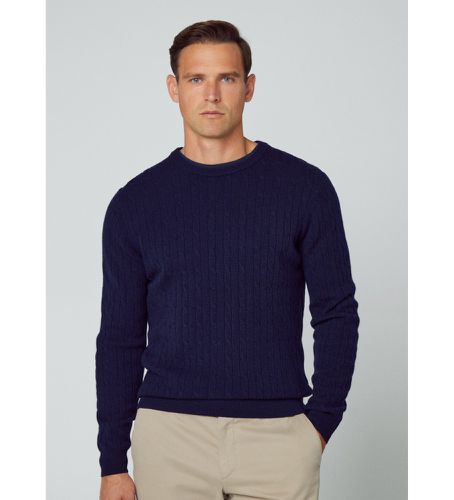 HM703026 Pull Lambwool cable Crew (XXL), Casuel, Laine, Classique, Manche longue, Marine - Hackett London - Modalova