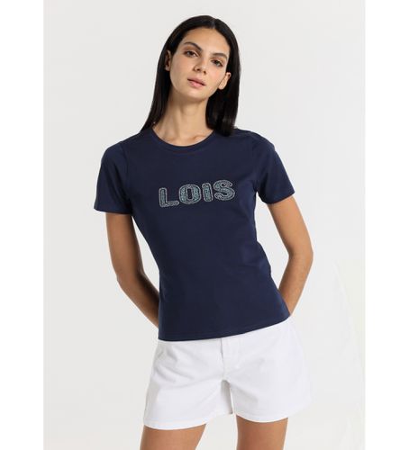 T-shirt à manches courtes avec logo en strass (XS), Casuel, Coton, Manche courte - Lois Jeans - Modalova