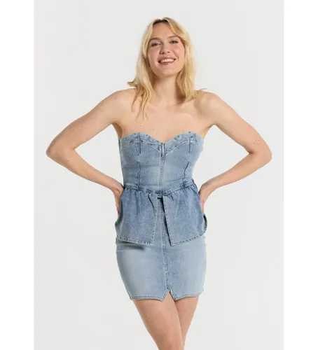 Robe courte en denim avec épaules décollées et volant (S), Casuel, Coton, Polyester, Sans manches / br - Lois Jeans - Modalova