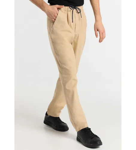 Pantalon Chino Slim - Taille moyenne avec ceinture élastique, lin (S), Marron, Casuel - Victorio & Lucchino, V&L - Modalova