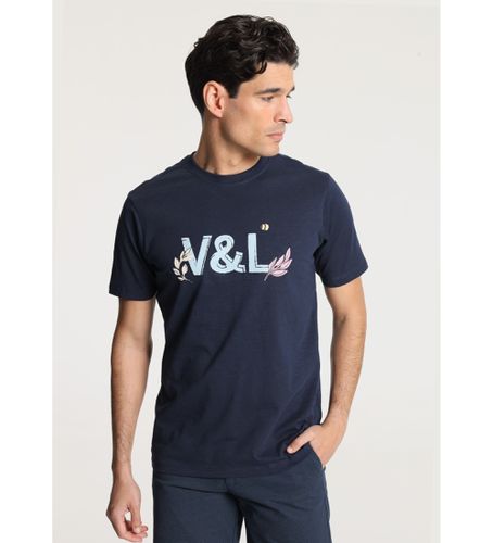 V&L basic t-shirt graphique à manches courtes marine feuilles (S), Casuel, Coton, Manche - Victorio & Lucchino, V&L - Modalova