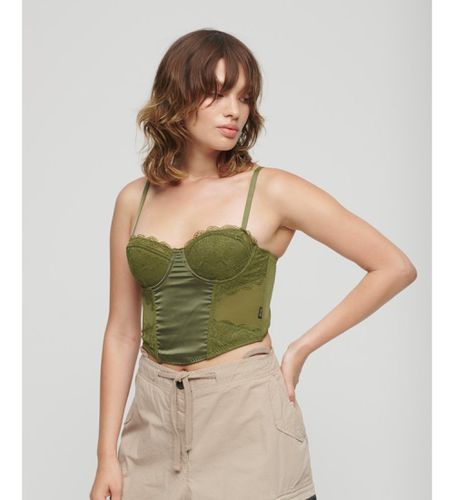 W6011751A Corset en satin avec dentelle en maille verte (XS), Casuel, Polyamide, Sans manches / bretelles - Superdry - Modalova