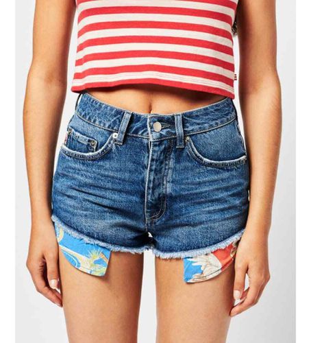 W7110287A Short taille haute avec logo Vintage (24), Casuel, Coton, Denim - Superdry - Modalova