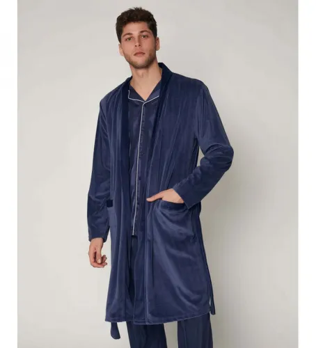 Robe de chambre rayée (S), Bleu, Homewear, Polyester - Admas - Modalova