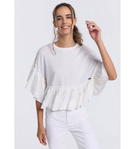 Til kvinder. 431202253 Bred top med flæser (XL), Casual, Viscose, Korte ærmer - Lois Jeans - Modalova