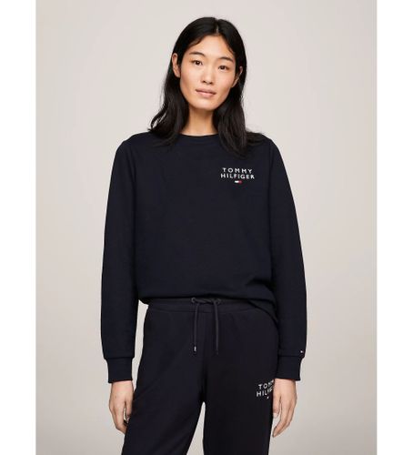 Til kvinder. UW0UW04521 Sweatshirt med rund hals og logo navy (XS), Casual, Bomuld, Lange ærmer, Bæredygtig - Tommy Hilfiger - Modalova