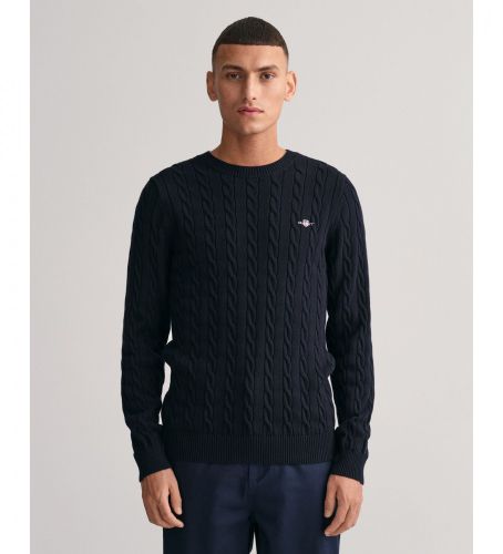 Til mænd. 8050601 Navy ribbet trøje med rund hals (S), Casual, Bomuld, Klassisk - Gant - Modalova