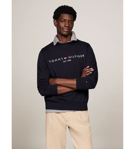 Til mænd. MW0MW11596 Crewneck-sweatshirt med navy-broderet logo (L), Casual, Lange ærmer, Økologisk bomuld, Bæredygtig - Tommy Hilfiger - Modalova