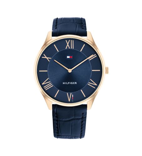 Til mænd. 1710517 Analogt ur med læderrem Pvd marine (OSFA), Casual, Strop - Tommy Hilfiger - Modalova