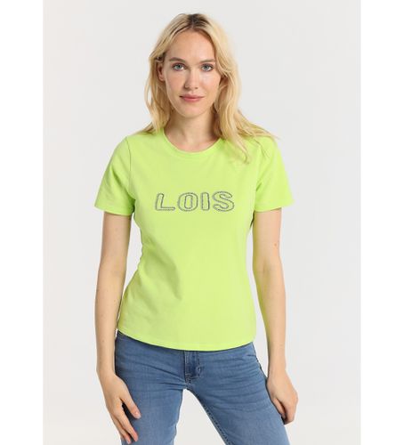 Til kvinder. 422662500 Limegrøn kortærmet t-shirt med rhinestone-logo (XS), Casual, Bomuld, Korte ærmer - Lois Jeans - Modalova