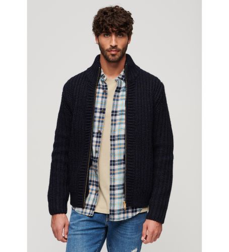 Til mænd. M6110592A Chunky strikcardigan med navy lynlås i fuld længde (XL), Casual, Akryl, Lange ærmer - Superdry - Modalova