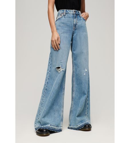 Til kvinder. W7011066A Udslåede jeans med brede ben og kanter (28/30), Casual, Bomuld, Denim - Superdry - Modalova