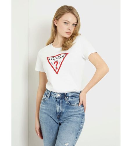 Til kvinder. W1YI1BI3Z14 T-shirt med trekantlogo (XS), Casual, Bomuld, Korte ærmer - Guess - Modalova