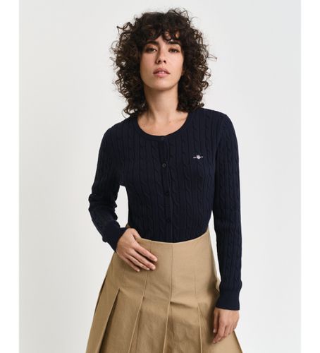 Til kvinder. 4800103 Strikket cardigan i navyfarvet bomuldsjersey med stretch (L), Casual, Lange ærmer, Blå - Gant - Modalova