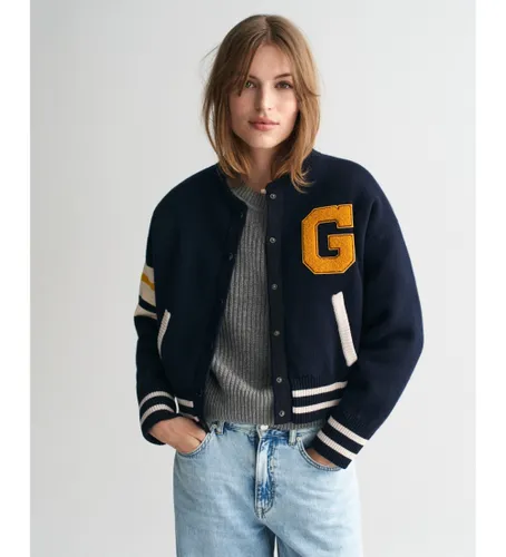 Til kvinder. 4805277 Navy Varsity strikket jakke (L), Casual, Bomuld - Gant - Modalova