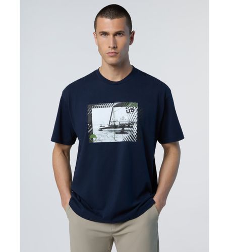 Til mænd. 692849 Navy T-shirt med vintageprint (XS), Casual, Korte ærmer, Økologisk bomuld, Bæredygtig, Blå - North Sails - Modalova