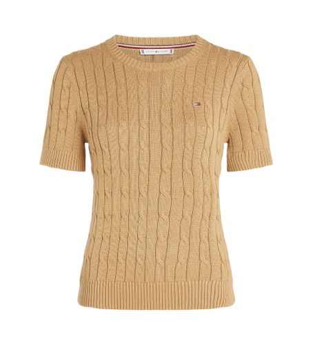 Til kvinder. WW0WW38744 Flettet strikket trøje med korte ærmer (L), Casual, Bomuld, Korte ærmer - Tommy Hilfiger - Modalova