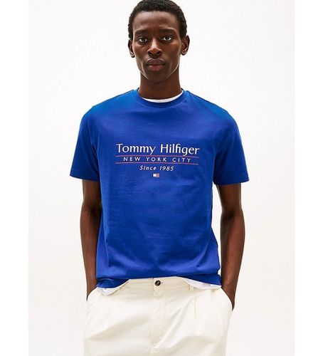Til mænd. MW0MW38621 T-shirt med rund hals og blåt logo (L), Casual, Bomuld, Korte ærmer - Tommy Hilfiger - Modalova