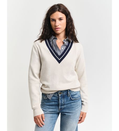 Til kvinder. 4805303 Sweater med kontrastfarvet V-hals (M), , Casual, Polyester - Gant - Modalova