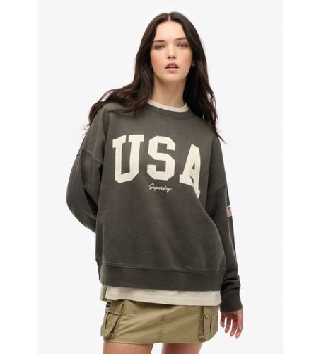 Til kvinder. W2012443A Athletic Essentials sweatshirt med rund hals og løs pasform, mørkegrå (XS), Casual, Bomuld - Superdry - Modalova