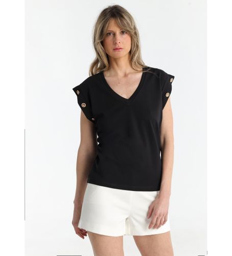 Til kvinder. 320358128 T-shirt med knapdetalje (S), Casual, Bomuld, Korte ærmer - Victorio & Lucchino, V&L - Modalova
