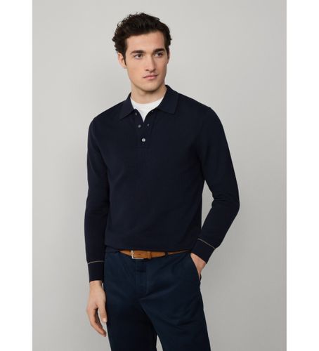 Til mænd. HM7000090 Navy tekstureret strikket poloshirt (XL), Casual, Bomuld, Lange ærmer - Hackett London - Modalova