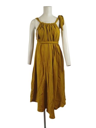Robe longue moutarde Quintessence  fines bretelles noues, coton gaufr - Label Emmaus - Modalova