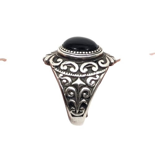 Bague en Argent Certie d'une Pierre Noir - Label Emmaus - Modalova