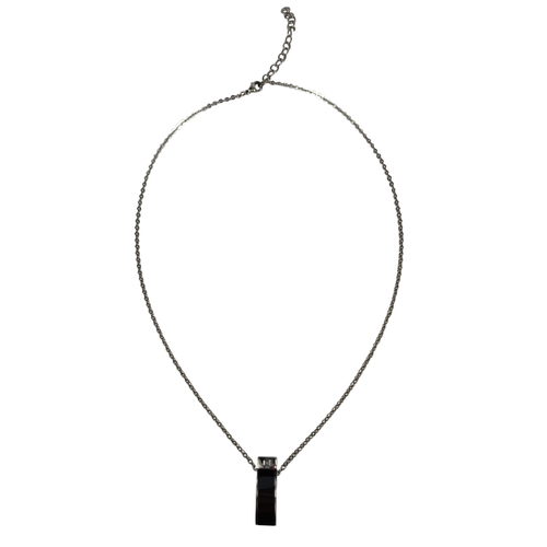 Pendentif et chane en acier avec pierre faon hmatite et oxyde de zirconium - Label Emmaus - Modalova