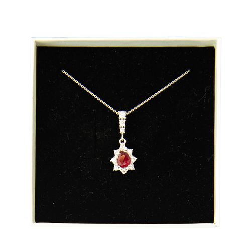 Collier pendentif en argent 925 avec pierre rouge et chaine en argent - Label Emmaus - Modalova