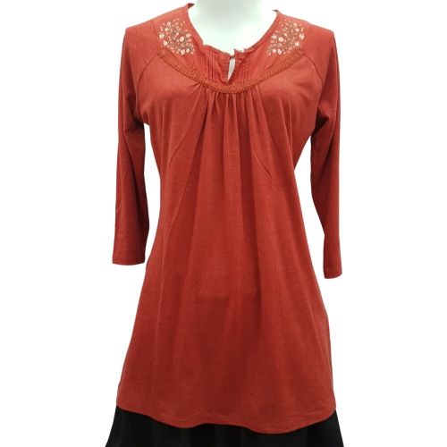 Blouse orangé à petites fleurs brodées - Taille 2 - Scottage - Modalova