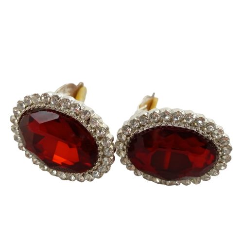 Boucles d'oreilles clips ovale en verre "Rubis" strass retro - Label Emmaus - Modalova