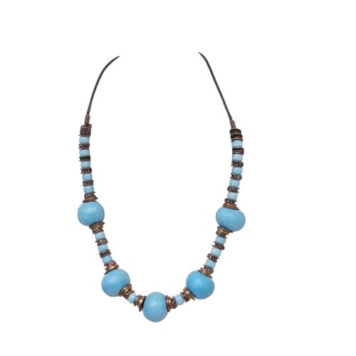 Long collier de pierres turquoises 60cm avec fermoir crochet - Label Emmaus - Modalova