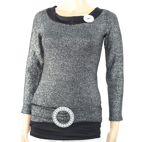 Pull Noir  Paillette Argente TIREYSI Taille Estime S - Label Emmaus - Modalova