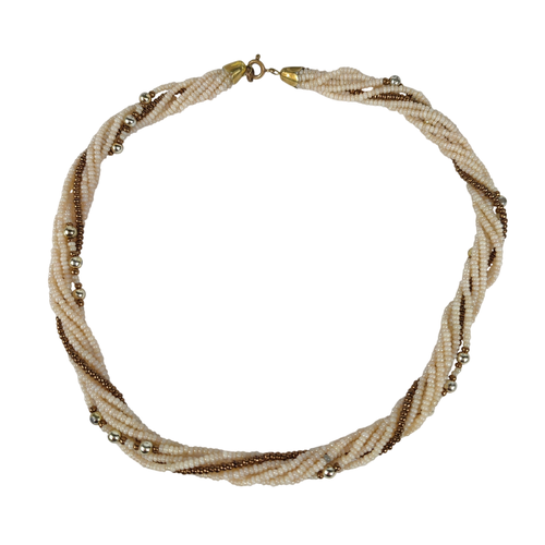 Collier en fines perles entrelaces - couleur ivoire, bronze et argent - Label Emmaus - Modalova
