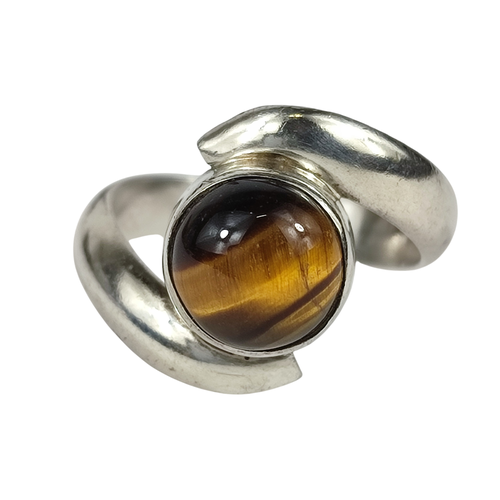 Bague en argent (poinon 925) et cabochon il de tigre - taille 54 - Label Emmaus - Modalova