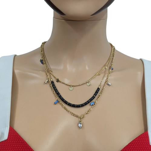 Collier 3 chaines ras de cou Bijou neuf en mtal bleu - moa - Modalova