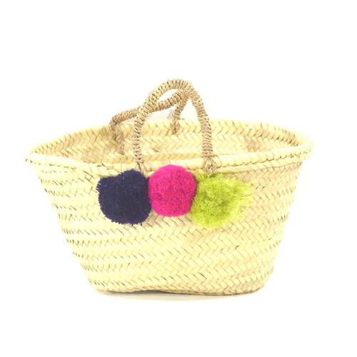 Petit panier vintage 'trois pompons' - Fibres naturelles tresses - Label Emmaus - Modalova