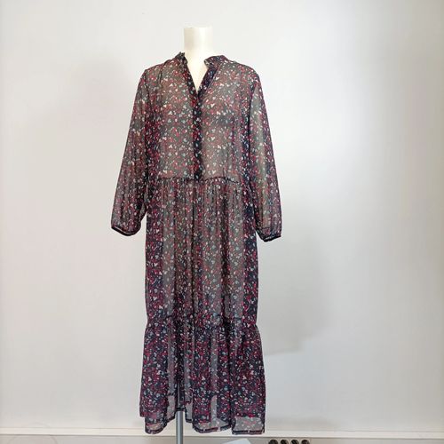Robe longue transparente  volant, bohme, motif liberty noir rouge bleu - Label Emmaus - Modalova