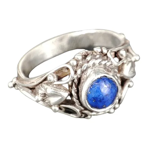 Bague avec cabochon couleur lapis-lazuli en mtal argent - taille 46 - Label Emmaus - Modalova