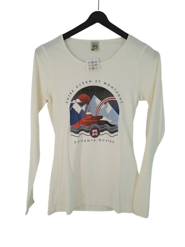 T-Shirt manche longue col rond inmind écru "Entre Océan et montagne" - M - 64 - neuf avec son emballage - Label Emmaüs - Modalova