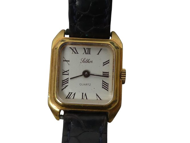 Montre quartz vintage avec bracelet en cuir noir - selhor - Modalova