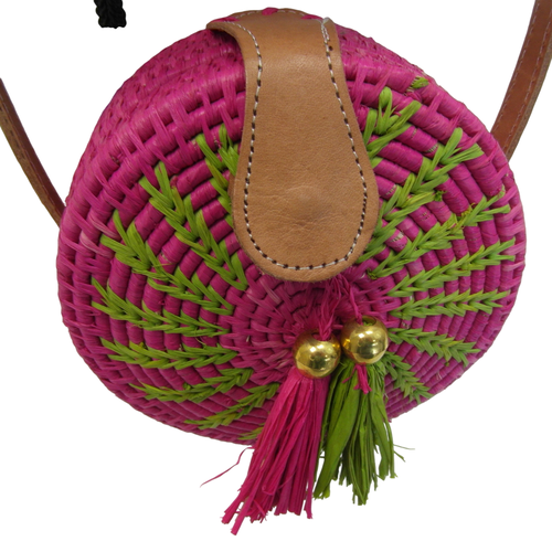 Sac en paille t rose et vert - Label Emmaus - Modalova