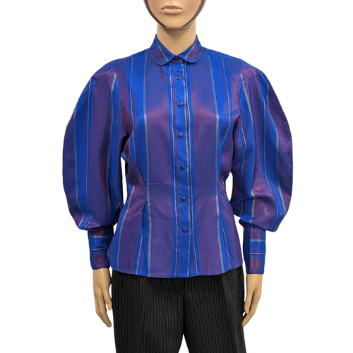 Chemise blouse MicMac St Tropez T 36N en taffetas  rayures bleu et violet vintage 70/80's - micmac saint tropez - Modalova