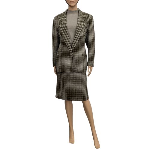 Tailleur vintage T 40 veste & jupe en lainage pied de poule kaki - gregory pat - Modalova