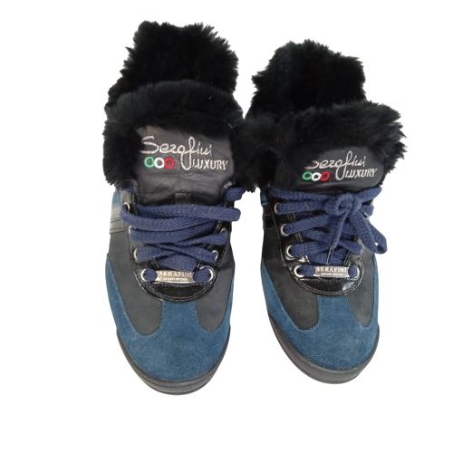 Baskets SERAFINI Luxury en cuir et fourrure bleu/noir T.40 comme neuf - Label Emmaus - Modalova