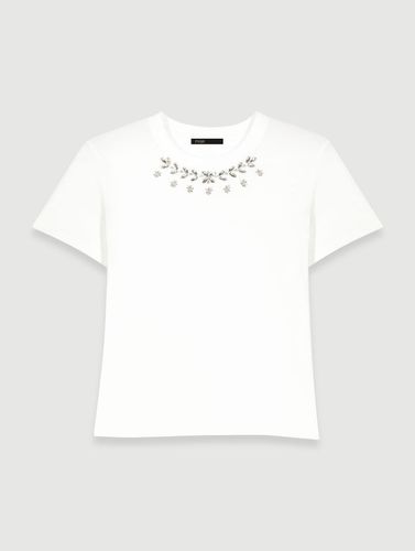 T-shirt 100 % Coton À Strass - Blanc - Maje - Modalova