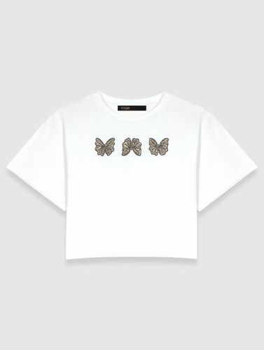 T-shirt Court À Papillons Et Strass - Blanc - Maje - Modalova